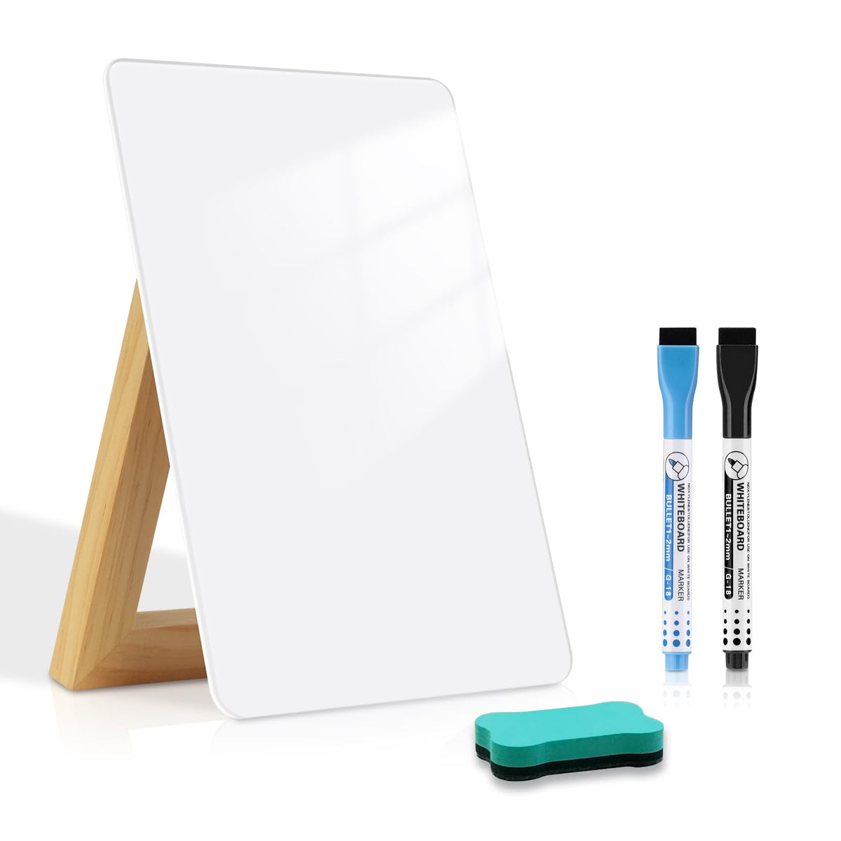 Desktop Glass Dry Erase Board, 9.5" x 6.7", Adjustable Wood Stand, Reusable