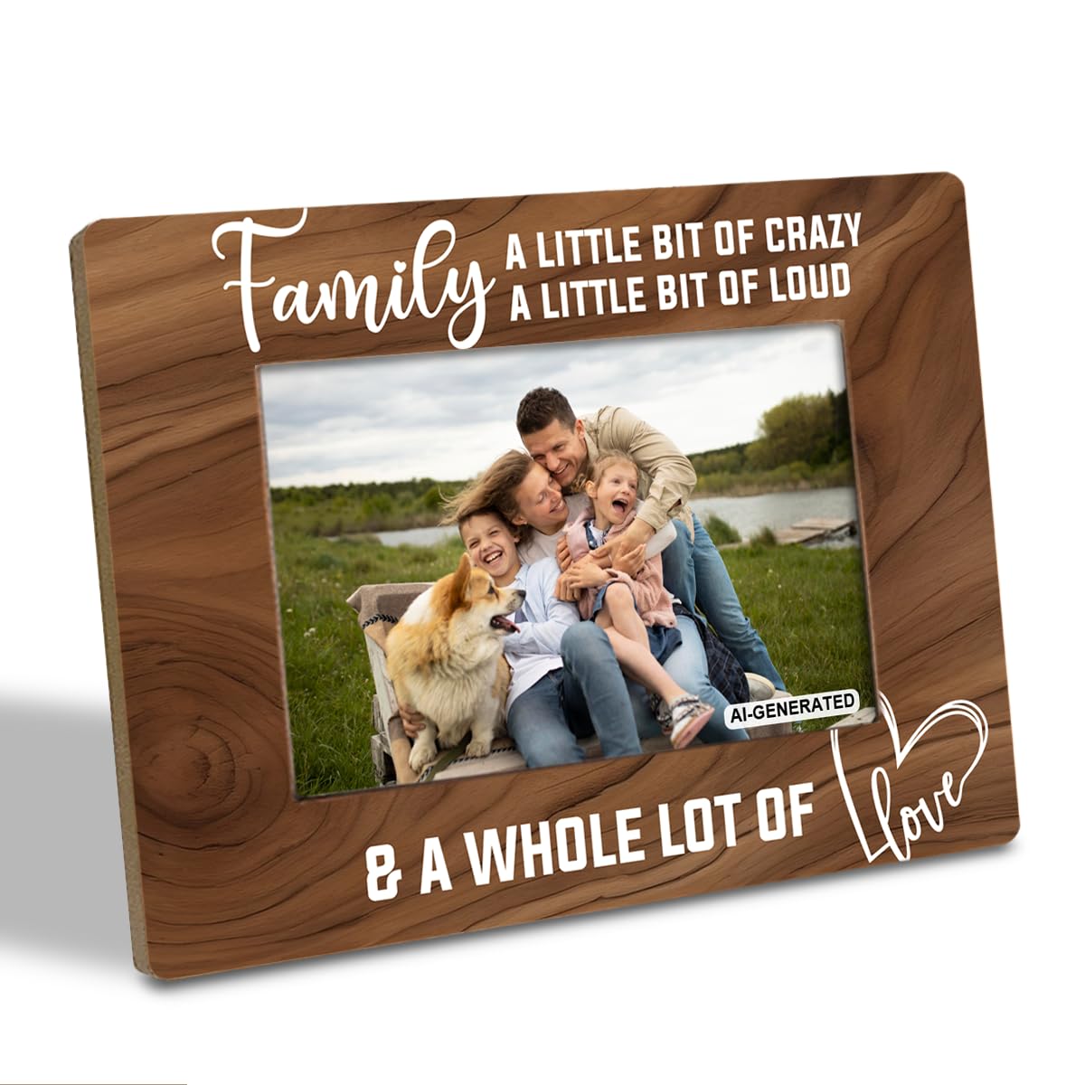 Family Photo Frame for Home Decor, A Little Bit of Crazy A Little Bit of Loud & A Whole Lot of Love Photo Frame, Holds 4 x 6 Inch Photos, Farmhouse Wooden Picture Frames Gift, Family Room Decor C1