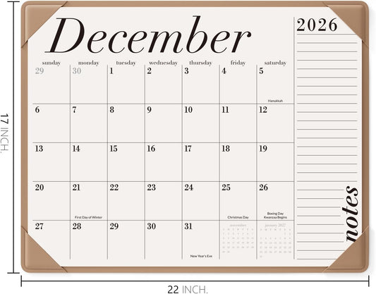 Jotsome Large Desk Calendar 2026-2027 with Protective Mat 22"x17"