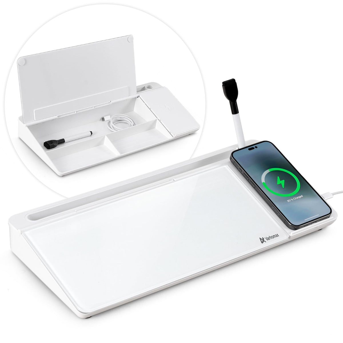 Varhomax Glass Desk Whiteboard Gray with Calculator