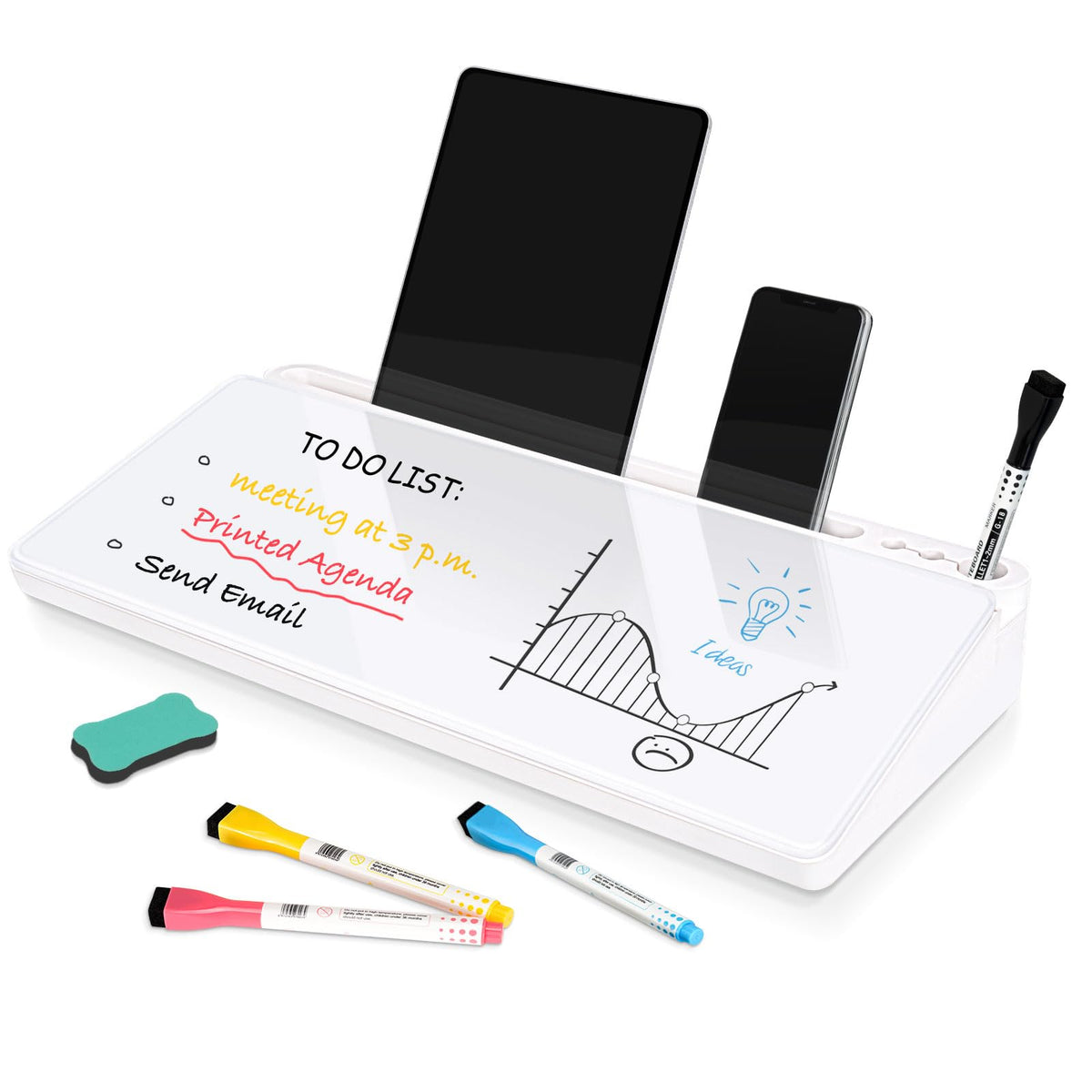DOLLAR BOSS Glass Desk Whiteboard Small Dry Erase Board, All Black