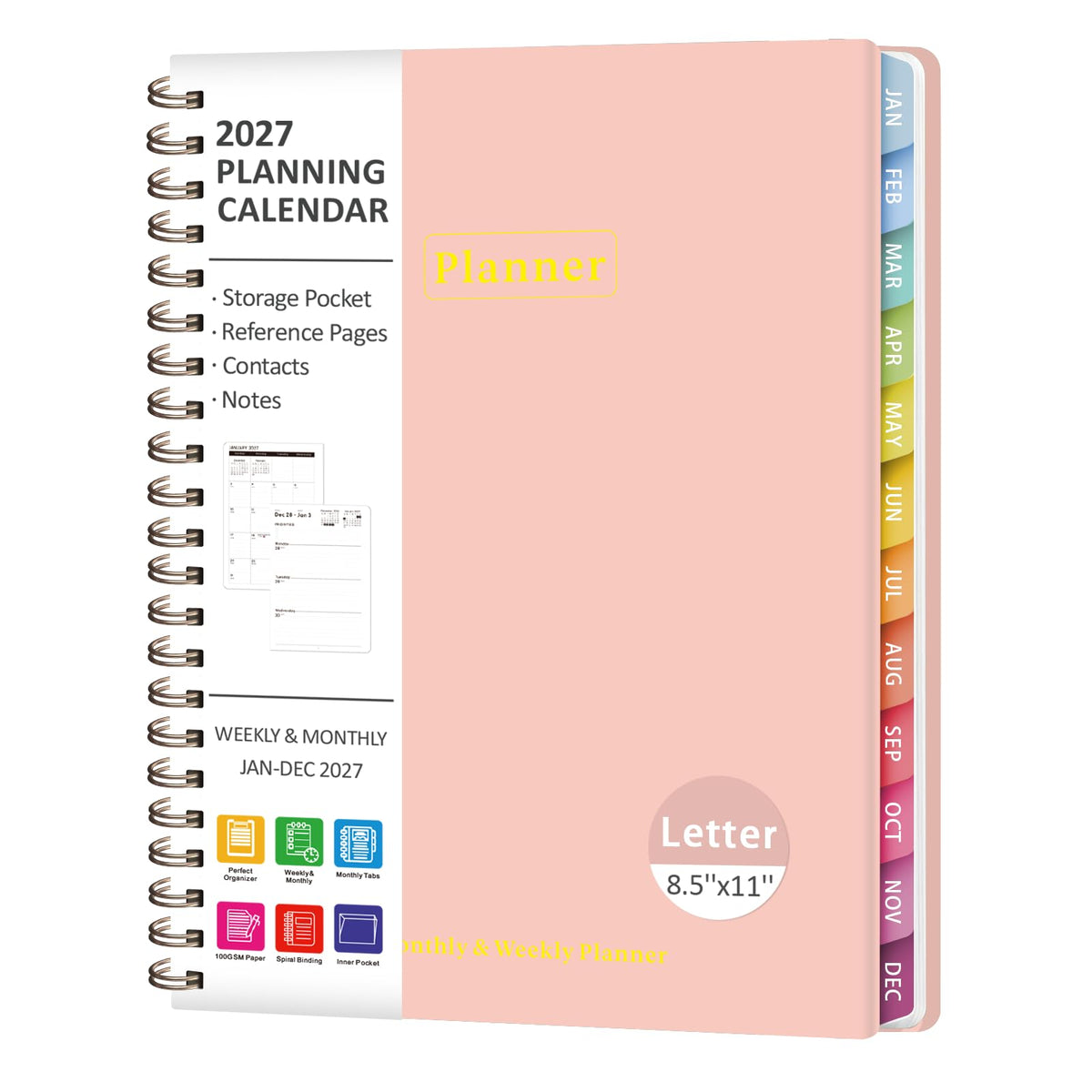 2027 Planner, Weekly and Monthly Calendar Planner Book