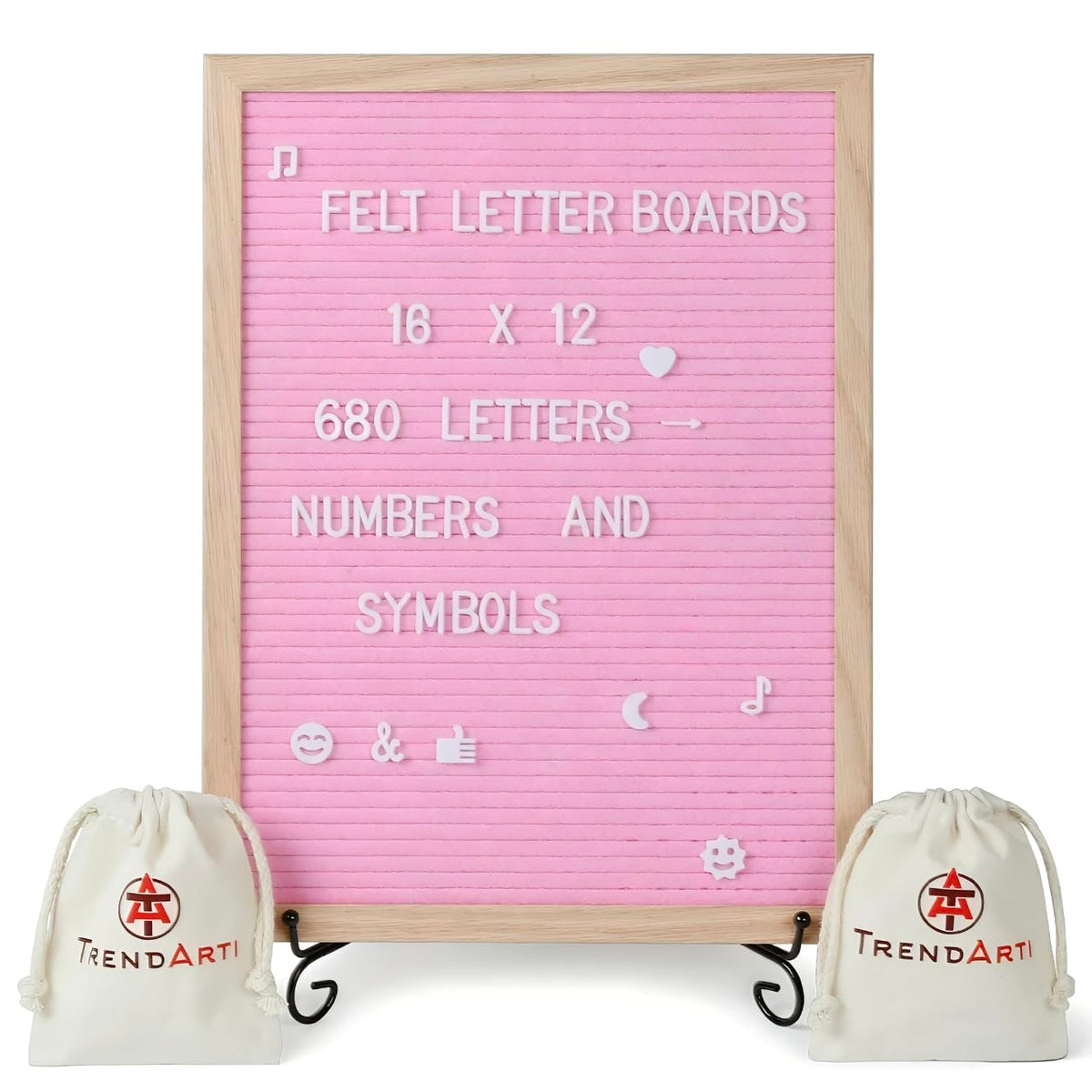 Felt Letter Board - 680 Letters, Numbers & Symbols, 16 x 12 inch, Changeable Message Board for Notes & Announcements, Wood Frame, 2 Storage Bags, Light Brown Frame
