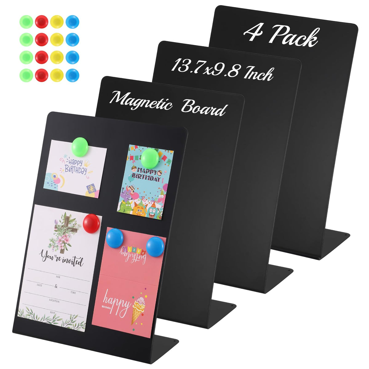 Magnetic Bulletin Board with Easel Stand, 13.7x9.8 Inch Tabletop Metal Memo Display with 8 Magnets, Standing Magnetic Board for Office, Kitchen, School, Home (Black)