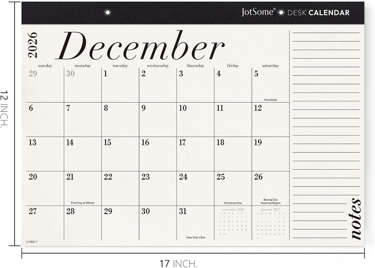 Jotsome Desk Calendar 2026-2027, Large Monthly Desktop Calendar 17"x12"