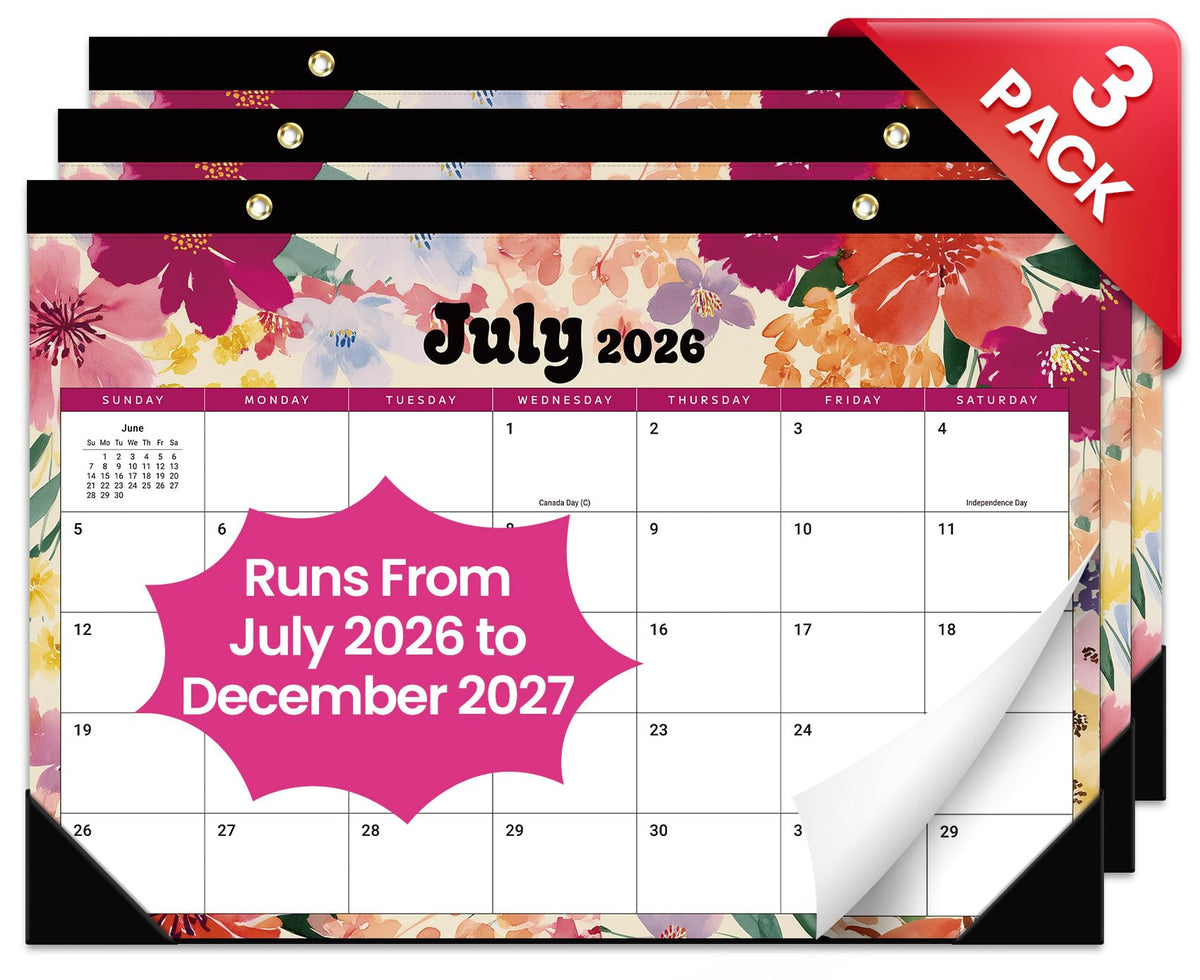 Taja 3 Pack of Desk Calendar 2026-2027, Jul 2026-Dec 2027, 17" x 12"