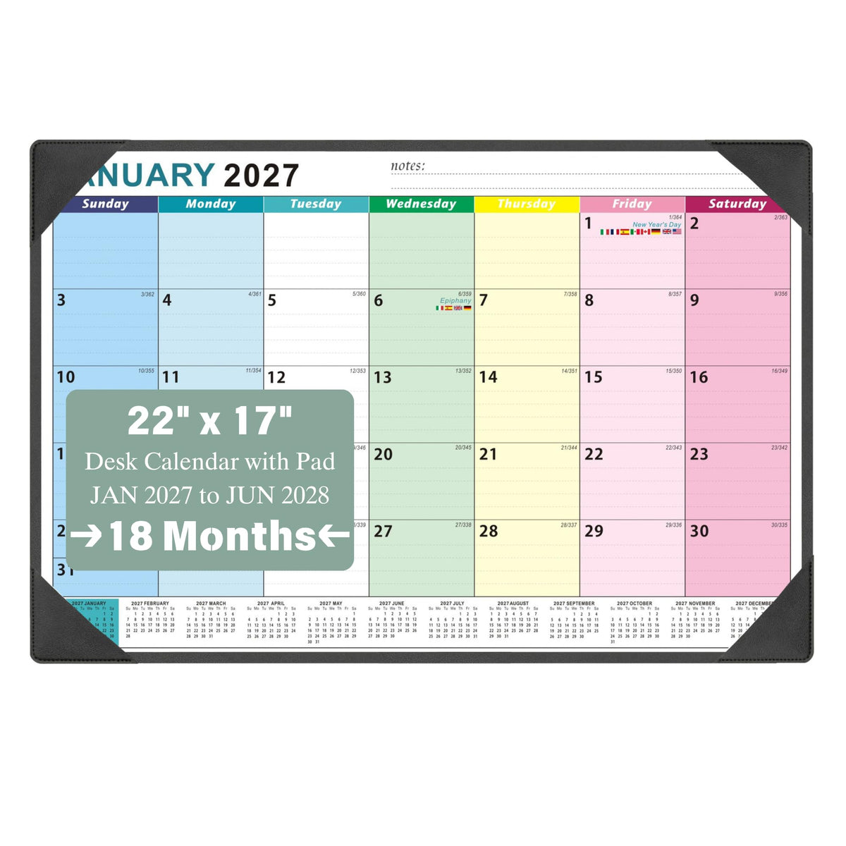 Large Desk Calendar 2027-2028 17'' X 22'' with Desktop Mat18 Months