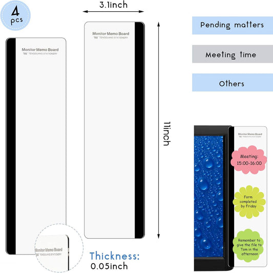 Zonon 4 Pieces Monitor Memo Board for Computer Transparent Acrylic