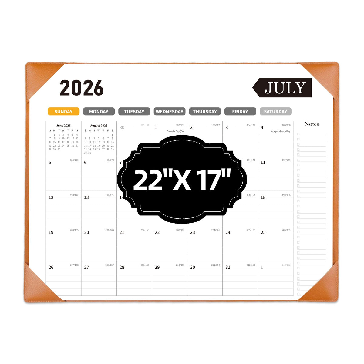 Desk Calendar 2026-2027, 22 x 17, Jun. 2026-Dec. 2027, PU Desk Pad