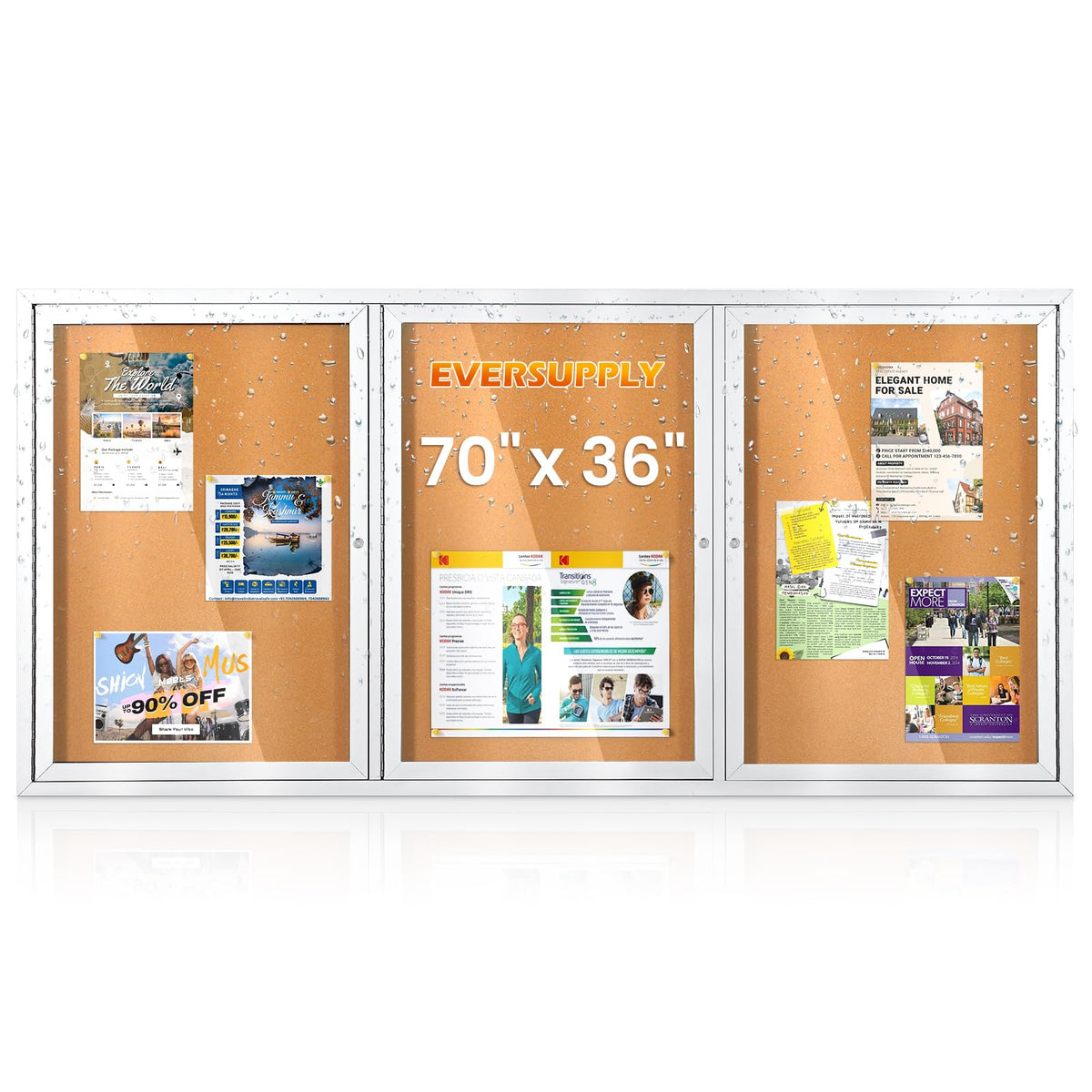 36x24 in Outdoor Bulletin Board Enclosed Display Case, Grey Felt & Black