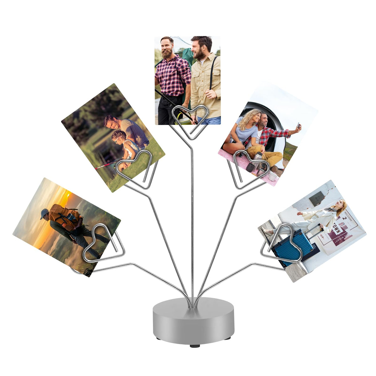 Desktop Heart-Shaped Photo Tree Style Holders Round Base,5-Branch Family Picture Frame Clips Holder Desk Card Display Stand for Christmas,Wedding, Birthday Party,Gift (Golden)