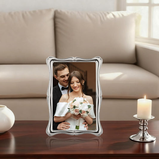 4x6'' Premium Alloy Silver Photo Frame - Luxury Display with Real Glass and Velvet Backing,Hi End Décor Metal Frames,Suitable for Desktop Display and Wall Decor