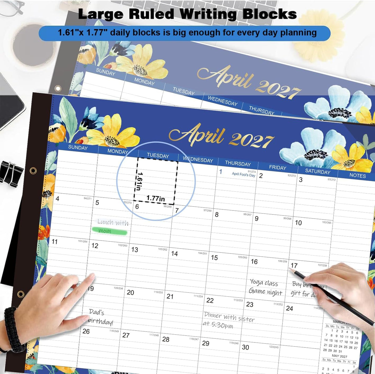 2027-2028 Desk Calendar - 22" x 17", 18 Month Desk Calendar January 2027 - June 2028, Large Monthly Desktop Calendar with Plastic Cover, Thick Paper, Corner Protectors (2 Stickers Included)