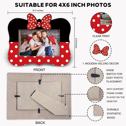 Cartoon photo frame, suitable for 4x6 photos, with bow decoration, thick frame Backrest with stand, for displaying photos desktop, gifts for kids and friends - B12