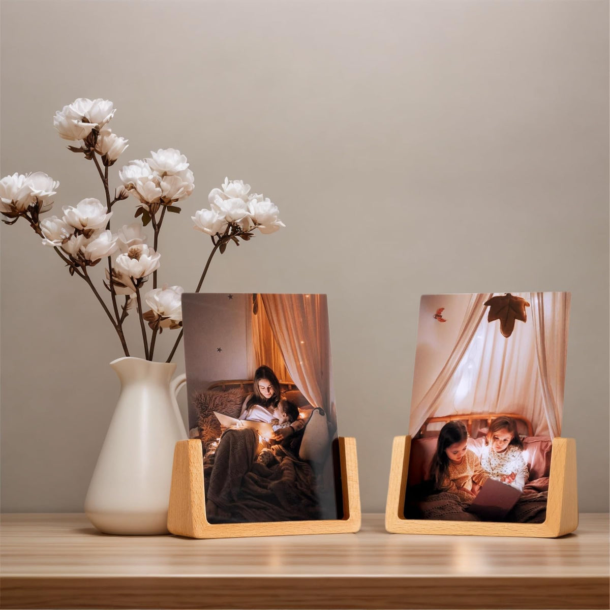5x7 Rustic Picture Frame Set of 2 Wooden Photo Frames with Base U Shaped Double Sided High Definition Acrylic Covers Menu Holder Sign Card Stand for Tabletop or Desktop Display,Vertical (7-in Vertical)