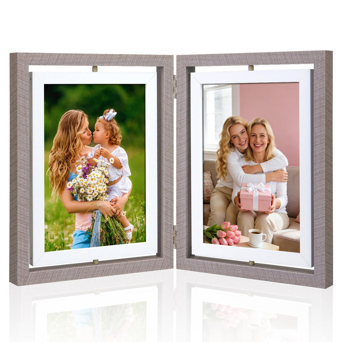 ZEEYUAN 4X6 Desk Rotating Picture Frame Hinges Foldable 4x6 Double Sided Multiple Picture Frame Family Collage Frames Office Desktop, Mothers Day Photo Gifts for Mom Grandma, Friends Graduation Gift