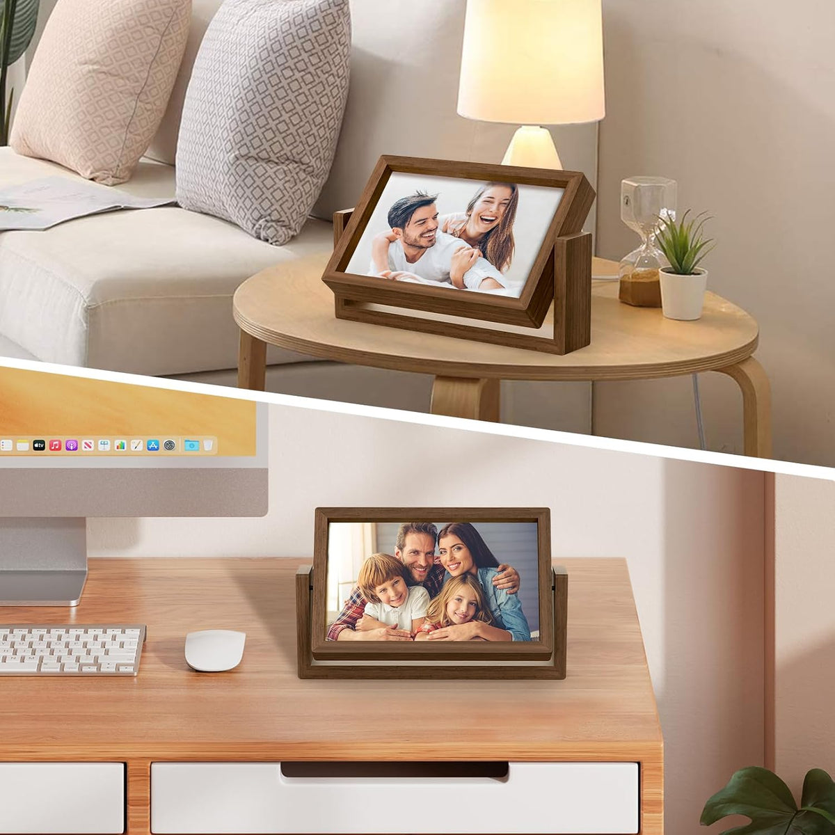 Mixoo 4x6 Picture Frame Rotating Photo Frame, Wooden Picture Frames 4x6 Horizontal Double sided Rustic Floating Frame for Desk Tabletop Family Office Wedding Graduation Gifts Teacher Appreciation Gifts