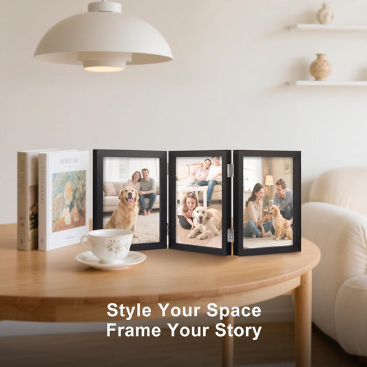 TOFOREVO 3 5x7 Picture Frame Black Triple Wooden Hinged Photo Frame