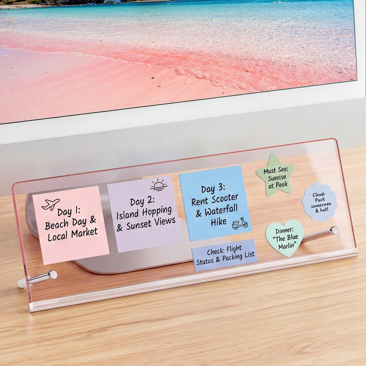 Monitor Memo Board Holder 14"x5", Office Organization Memo Holders for Computer Sticky Note Holder, Space-Saving Under Monitor, Movable & Reusable, Screen Saver for Office & Home Desktop Decor