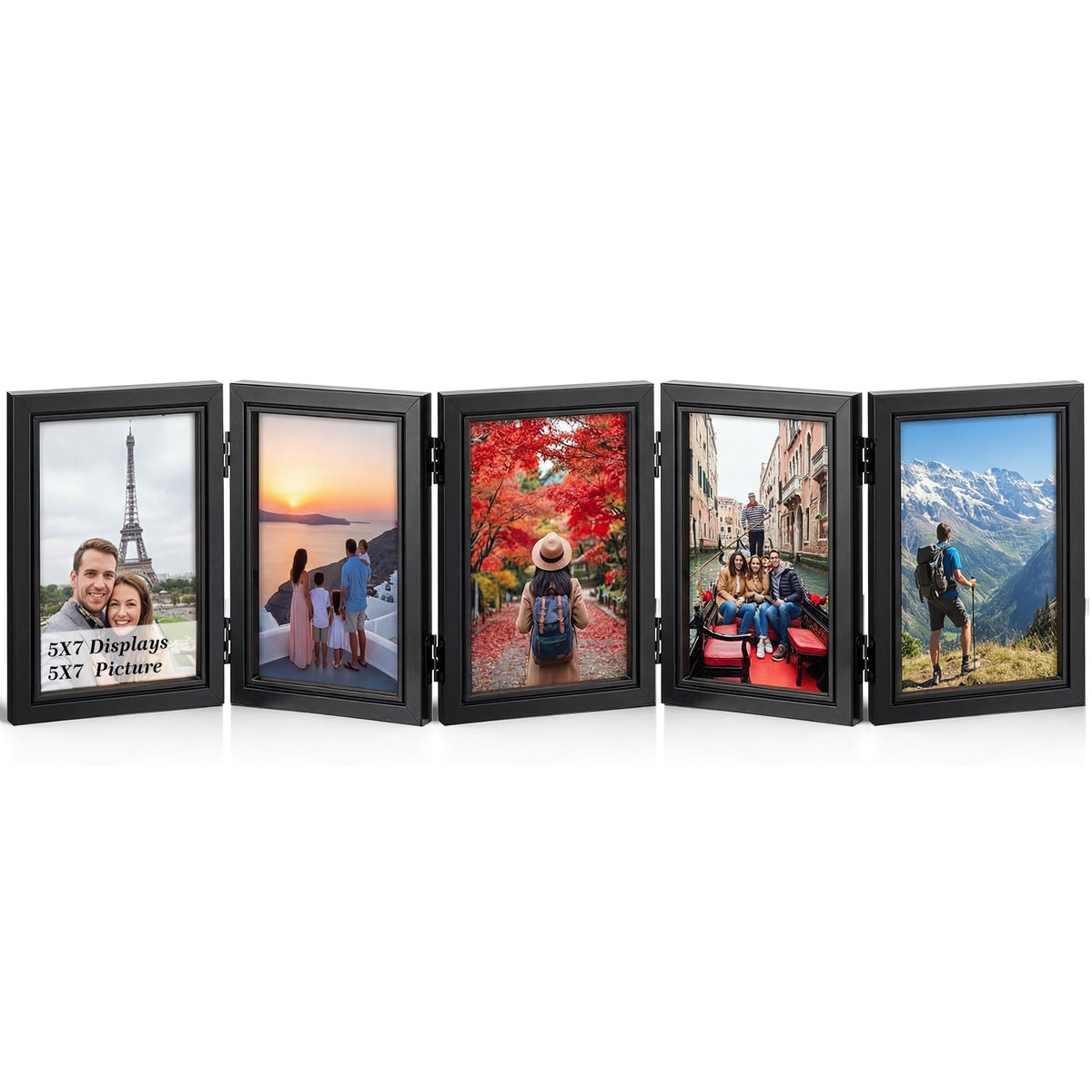 Suzile 5 Folding Hinged Picture Frame Foldable Photo Frame for Family, Collage, Picture, photo, Rustic Desk, Birthday Anniversary, Black(3.5x5inch)