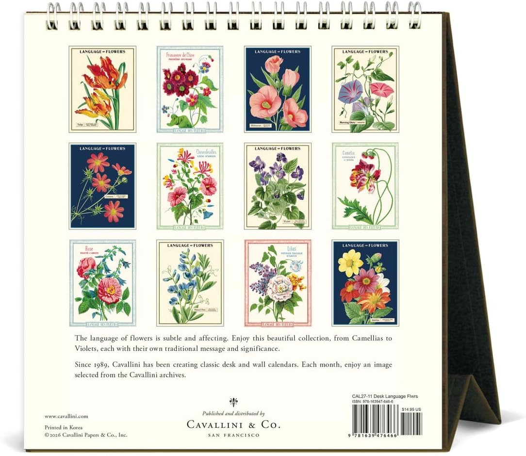 Cavallini 2027 Language of Flowers Easel Desk Calendar, 6x6.5 In, 12 Month