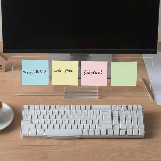 BTSKY Acrylic Monitor Memo Board Holder-15.8"x4.7", Clear Sticky Note Holder with Thicken Base, Screen Message Board Under Computer, No Screen Damage, Office & Home Desktop Accessories