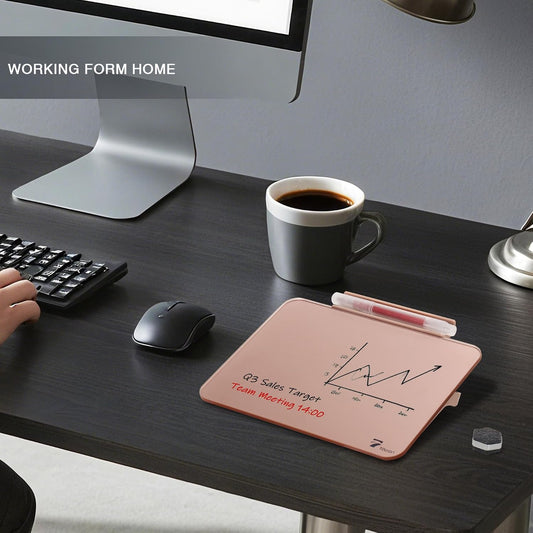 Rose Gold Mini Desktop Pure Glass Whiteboard, Small Glass Dry-Erase Stand