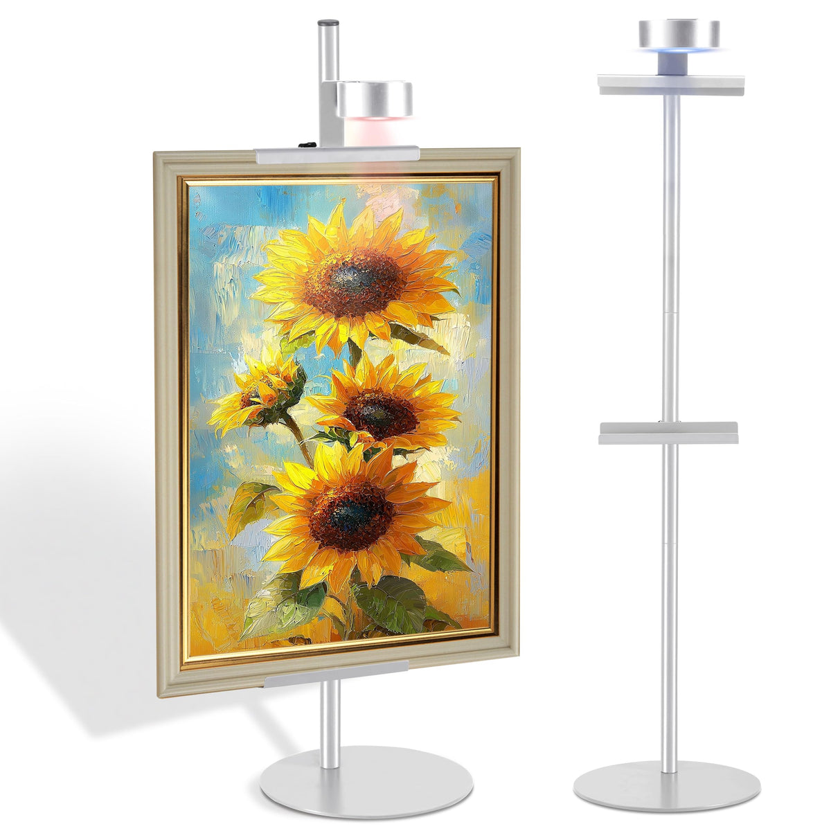 Adjustable Desktop Photo Frame Stand with Magnetic Wall Painting Light, Holds Picture Frames up to 30 Inch,with Rechargeable Battery,Metal Vertical Stand with 3 Color Temperature & 13RGB Poster Lights, for Displaying Picture Frames, Artworks (1 Pack,Black