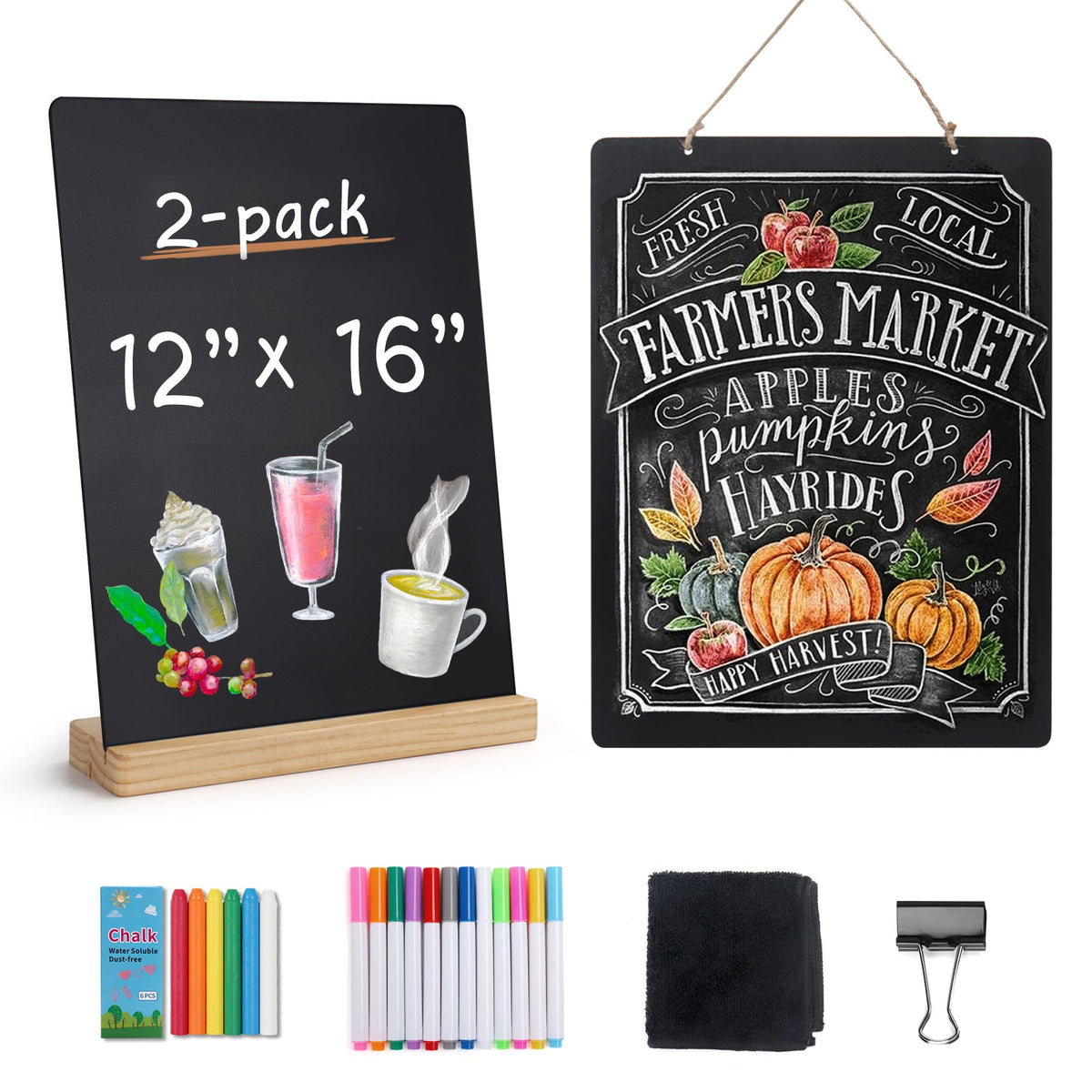 SELEAD Small Chalkboard Words Sign w/Metal Stand, 2 Pack 8”x12”, Rectangle
