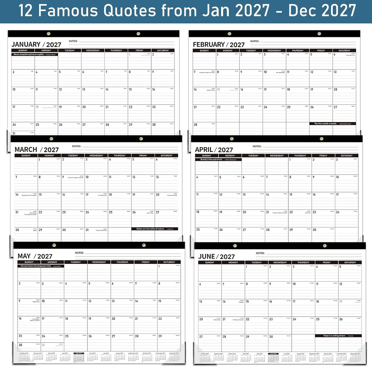 2027 Desk Calendar - JAN 2027 - DEC 2027, 12 Month Large Desk Calendar 2027