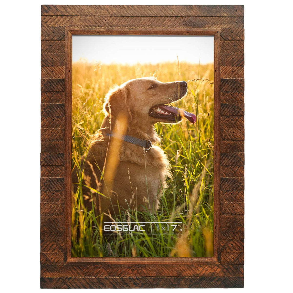 Eosglac Wooden 5x7 inch Picture Frame, Wood Plank Design with Rustic Brown Finish, Wall Mounting or Tabletop Display, Handmade Photo Frame