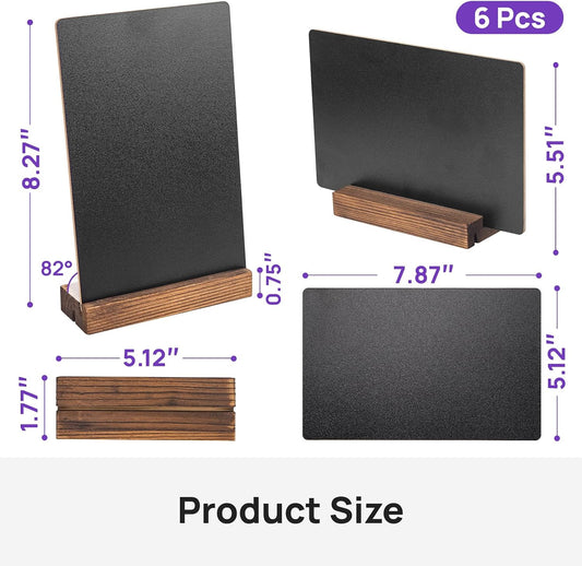 6Pcs Tabletop Chalkboard Sign, 7.8x5 Inch, Double-Sided, Base Stands