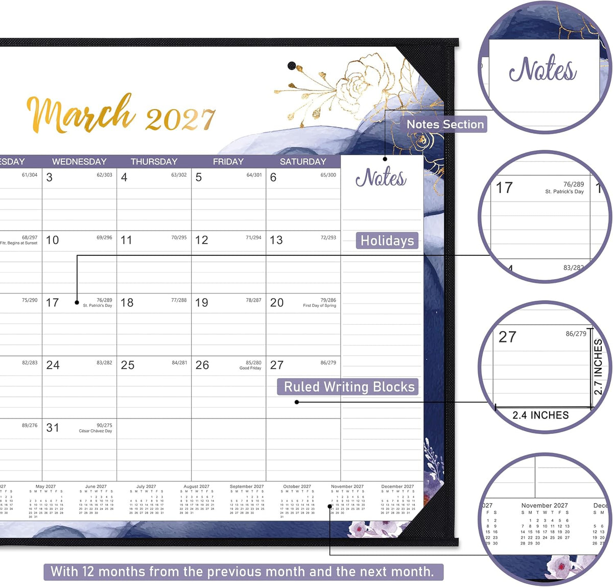 2027 Desk Calendar, Large Desktop Calendar from January - December 2027
