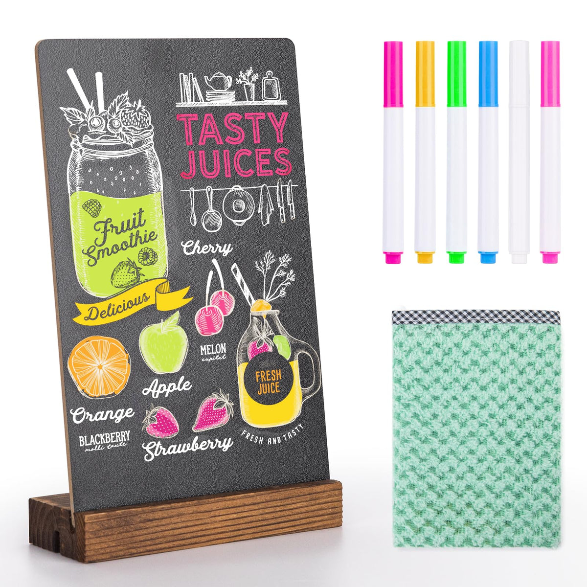 6Pcs Tabletop Chalkboard Sign, 7.8x5 Inch, Double-Sided, Base Stands