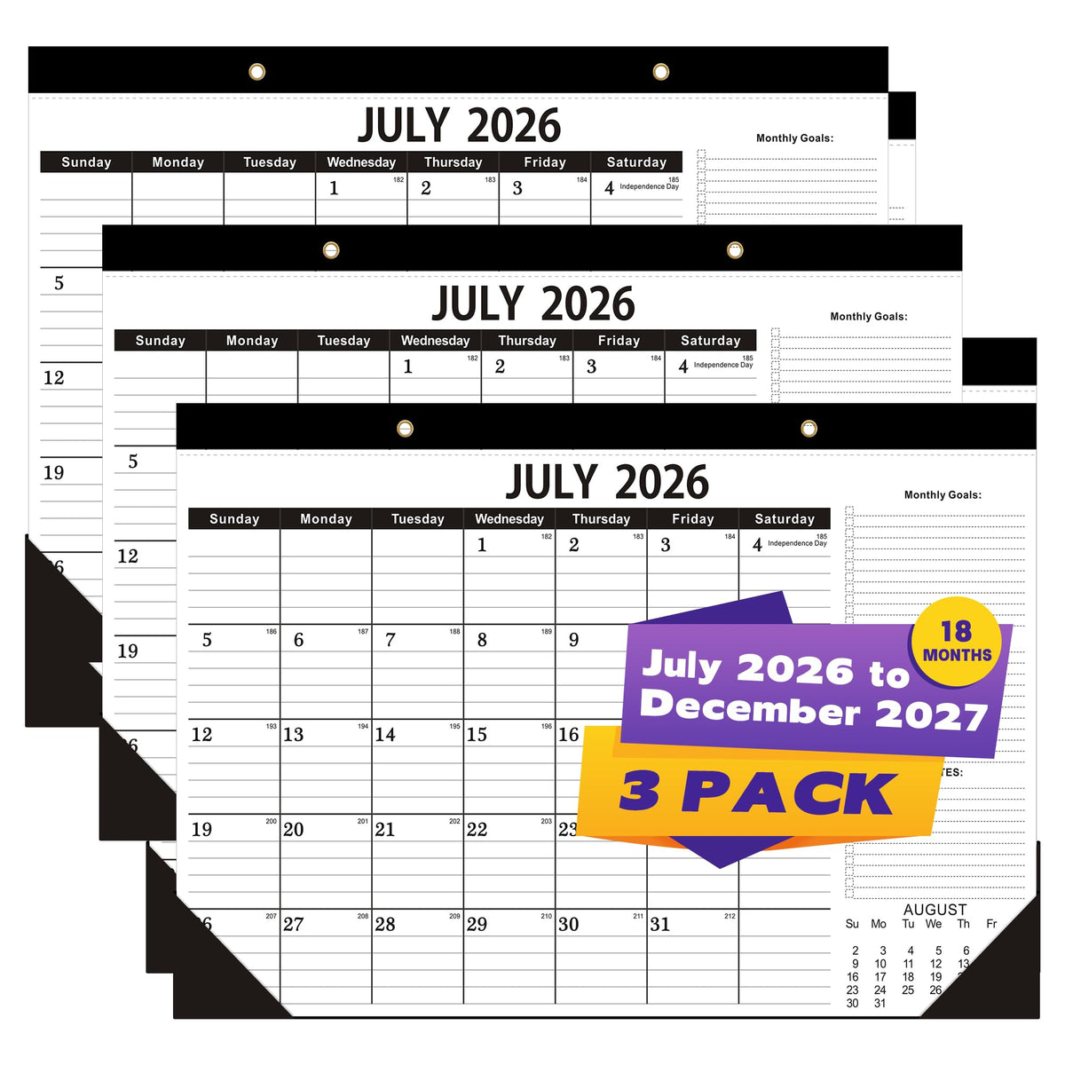 Versatile Desk Calendar 2026-2027 - 18 Month Wall & Desktop Planner (July 2026 - Dec 2027), 17" x 12" Large Monthly Pad, 170um Protective Film & 300g Cardboard for Efficient Workspace