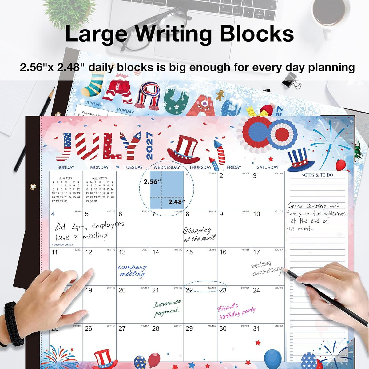 2027-2028 Desk Calendar - 22" x 17", 18 Month Desk Calendar January 2027 - June 2028, Large Monthly Desktop Calendar with Plastic Cover, Thick Paper, Corner Protectors (2 Stickers Included)