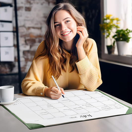 Simplified Desk Calendar 2026 with Desktop Mat, Cabbrix Large Desk Pad Calendar 21" x 16-1/2" Including January 2026 to June 2027, Desk Blotter Calendar for Home School and Office (Mint Green)