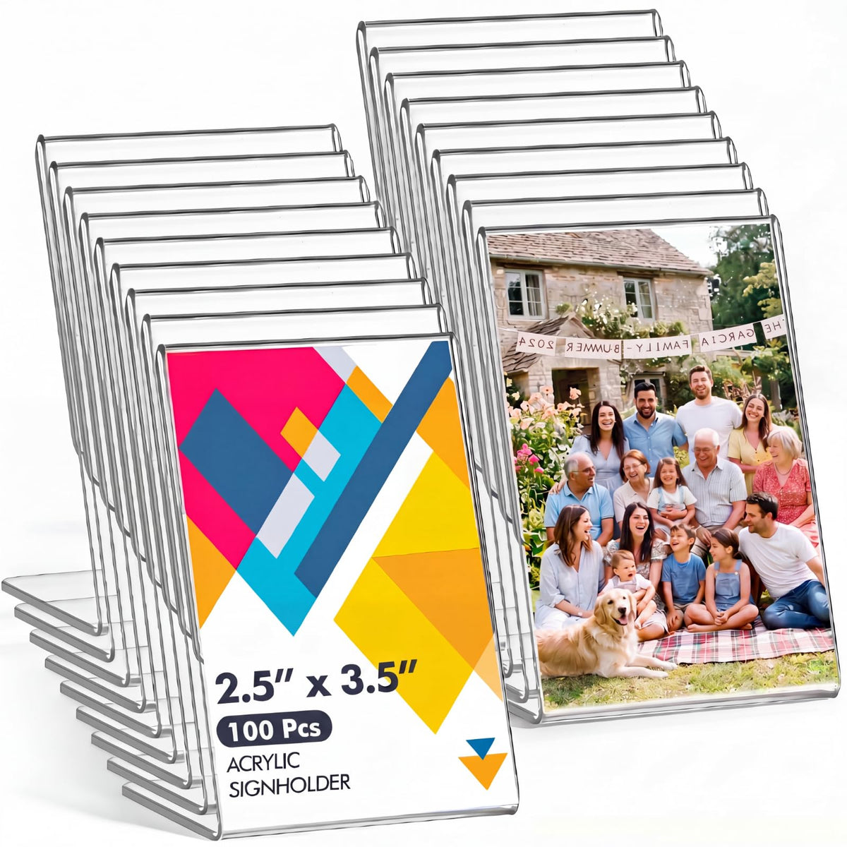 Ctosree 12 Pcs Acrylic L Shape Slant Desktop Photo Frame, 2.5 x 3.5 Inch