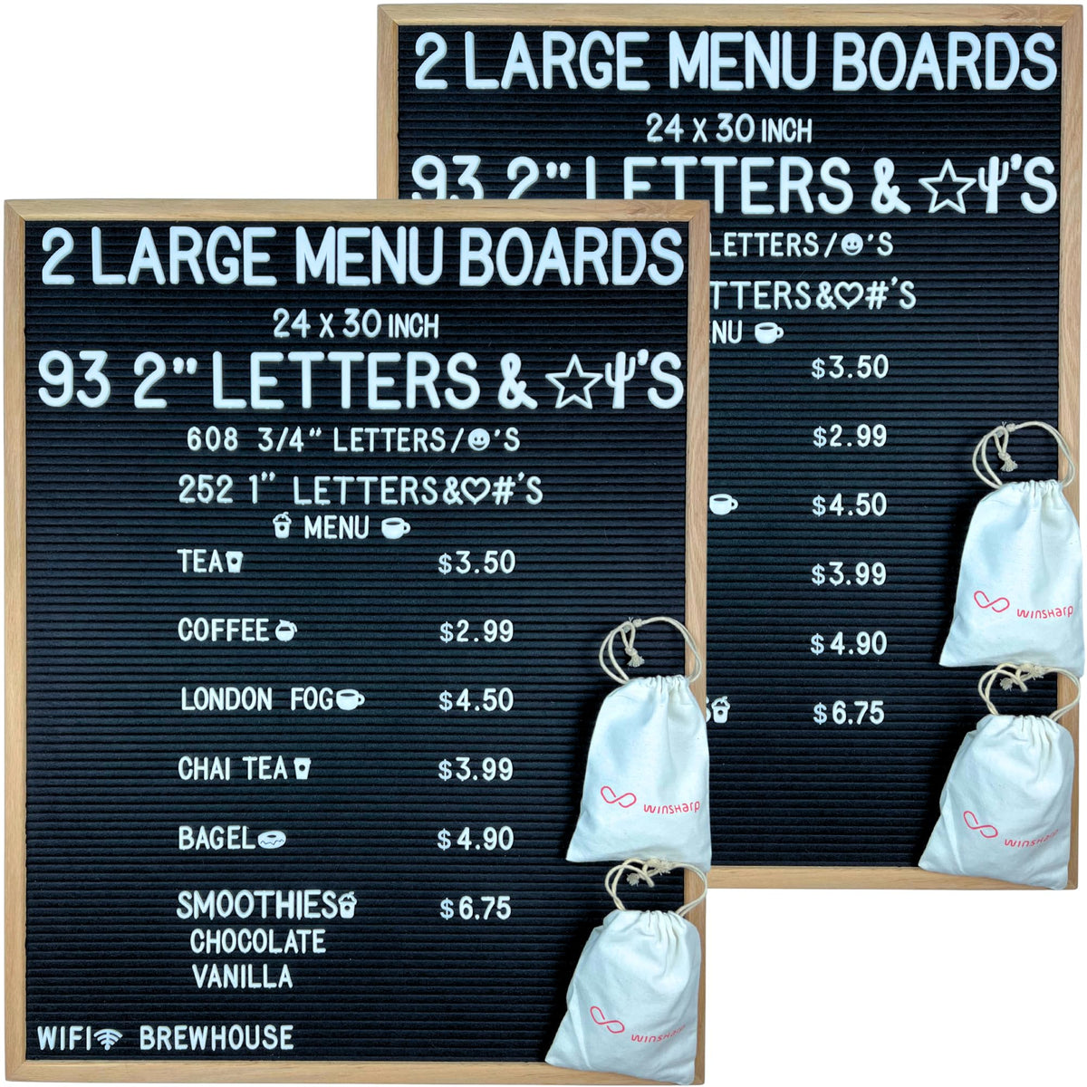Large Black Felt Letter Board | 24"x30" Classy Dark Stained Wooden Frame with White Letters | Premium Changeable Sign Boards for Price List Message Letterboard With Stand for Small Business