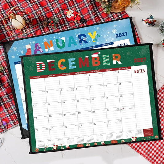 2027 Desk Calendar - Large Desk Calendar 2027, 22" x 17", Jan. 2027 - Dec. 2027, Desk Calendars Large, 12 Months, Corner Protectors, Hanging Holes, Notes - 12 Themes
