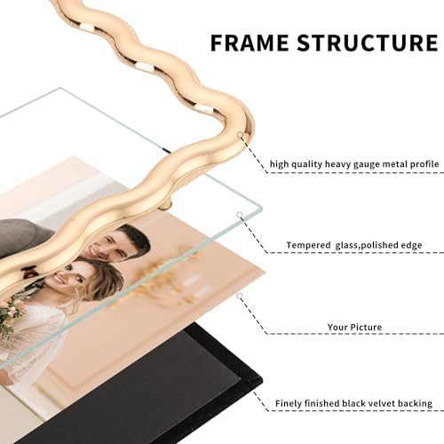 Gold 4 x 6'' High-End Zinc Alloy Picture Frame with Wave Design - Modern Glamour 6x4'' Pictures Frames for Desktop and Wall Décor