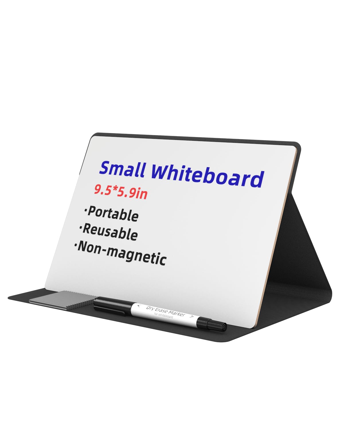 Small Dry Erase Board with Stand for Desk, Portable Reusable Desktop Notepad, 9.5 * 6.6in Memo White Board,Office Home Supplies Desk Accessories MH770 (Black)
