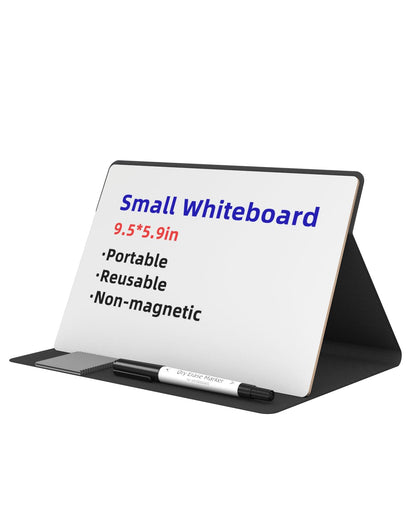 Small Dry Erase Board with Stand for Desk, Portable Reusable Desktop Notepad, 9.5 * 6.6in Memo White Board,Office Home Supplies Desk Accessories MH770 (Black)