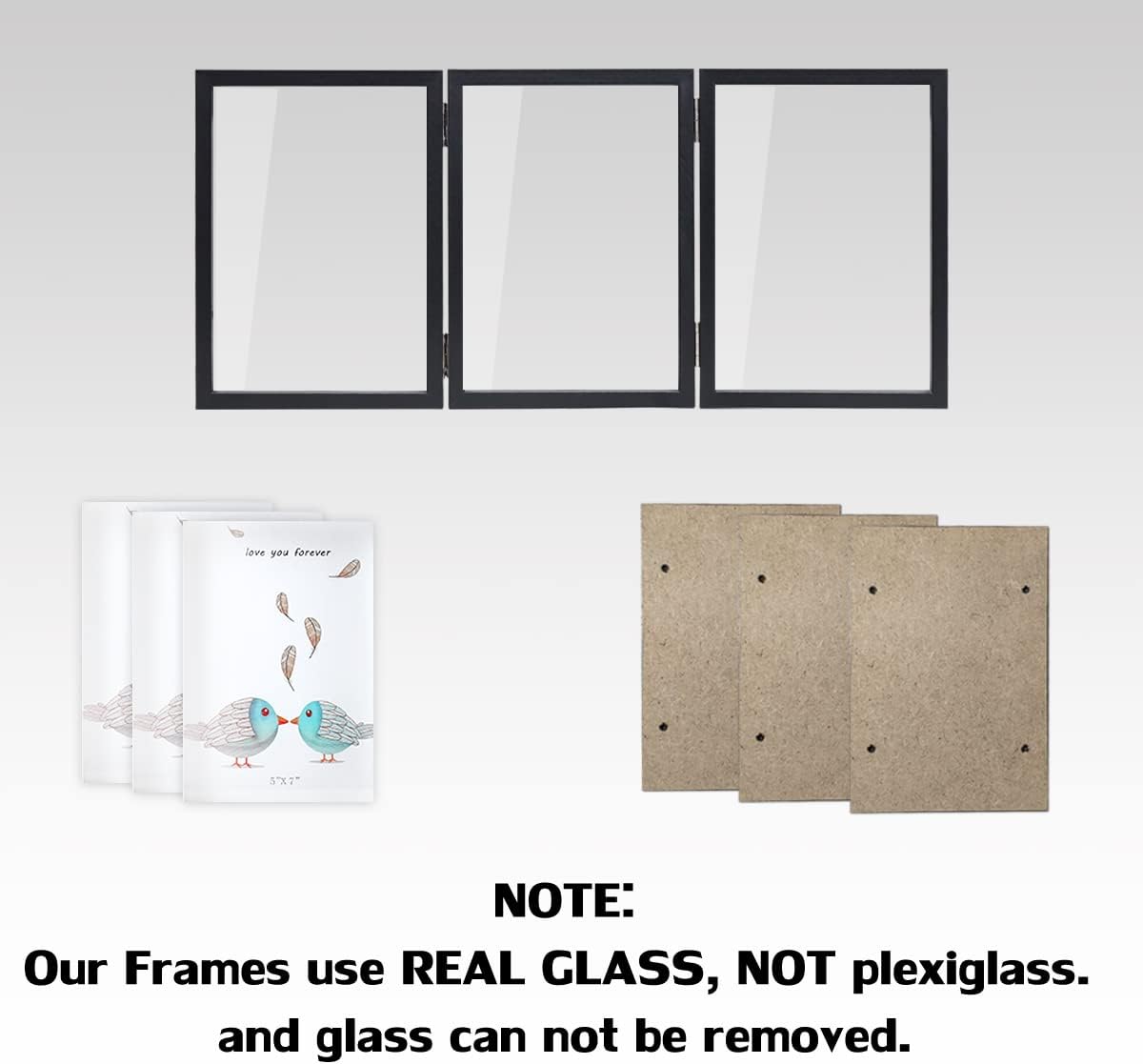 WUTL 3 Picture Frame Triple Collage 5x7 Frames with Real Glass Black