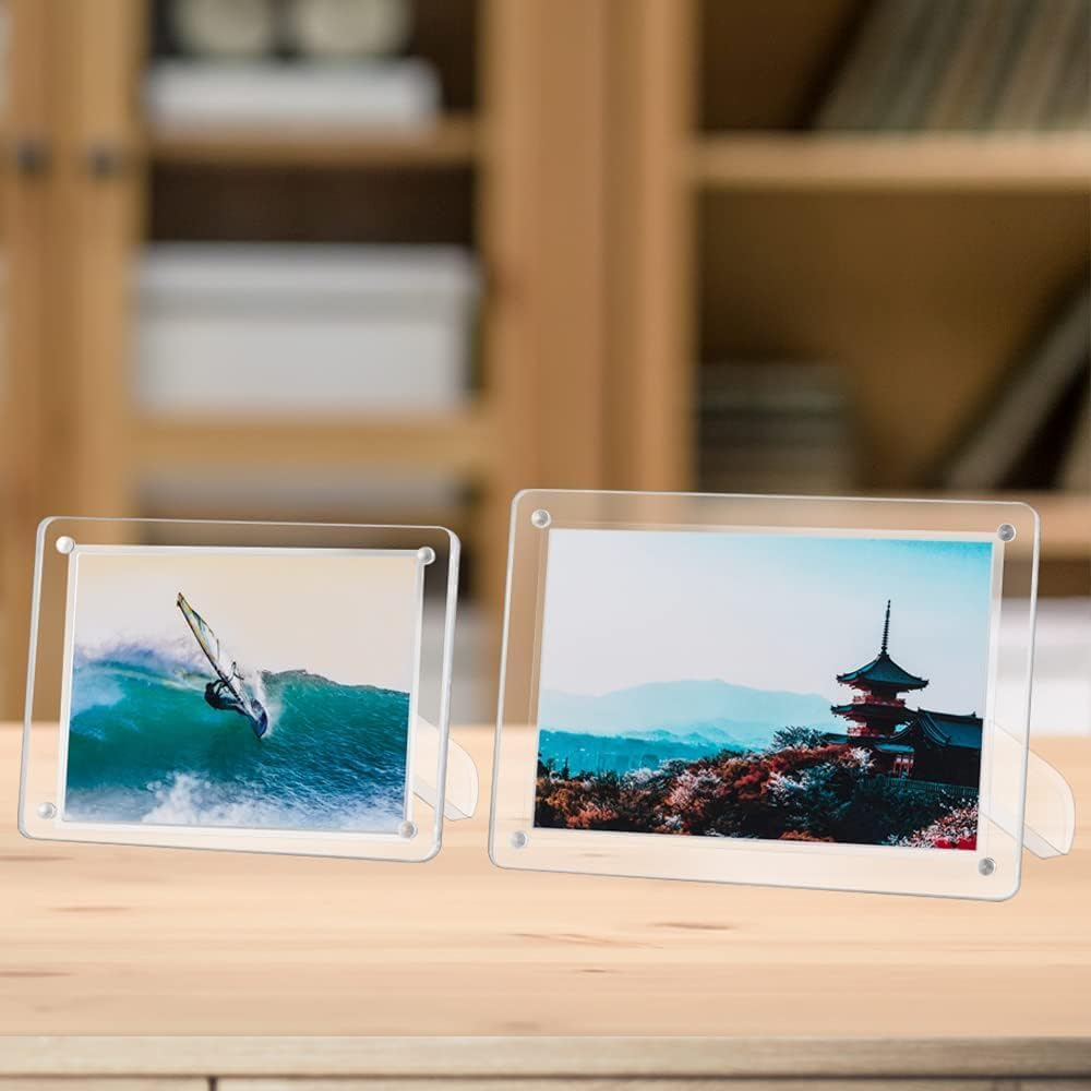 ECOSEAO 6x8 Minimalist Picture Frame Acrylic Glass Photo Frame with Desktop Display Horizontally or Vertically
