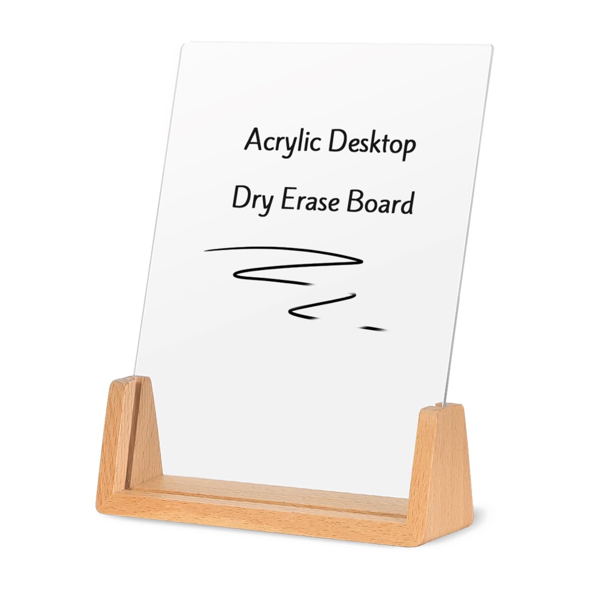 Acrylic Dry Erase White Board with Solid Wood Base, Clear Desktop Whiteboard Memo Board, Desktop Writing Note Pad, Mini Acrylic Board for Tabletop Display(Rustic Base,Acry)