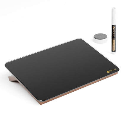 Desktop Black Glass Dry Erase Whiteboard with Reversible Wood Stand, Small Portable White Board Easel for Desk, Reusable Desk Notepad 9.5"x6.7" for Office, Home, School, Marker&Eraser Included, Yeoux