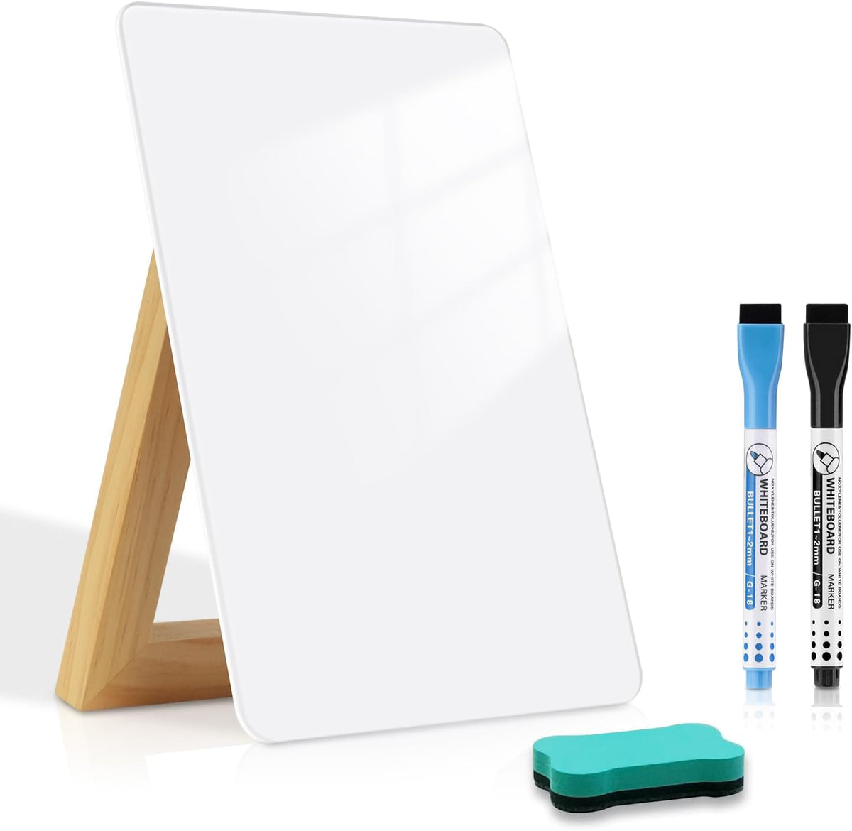 Desktop Glass Dry Erase Board, 9.5" x 6.7", Adjustable Wood Stand, Reusable