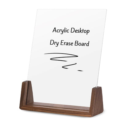 Acrylic Dry Erase White Board with Solid Wood Base, Clear Desktop Whiteboard Memo Board, Desktop Writing Note Pad, Mini Acrylic Board for Tabletop Display(Rustic Base,Acry)