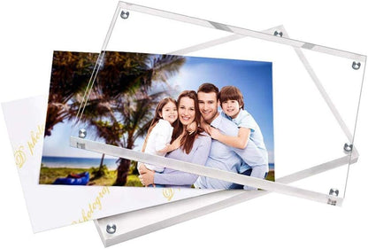 HELPLEX Acrylic Frames, 2 Pack 5x7, 24mm Thicker Frameless Clear Picture Frame, Double Sided Magnetic, Free Standing Desktop Display